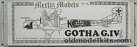 Merlin Models 1/72 Gotha G.IV German WWI Bomber, 78 plastic model kit